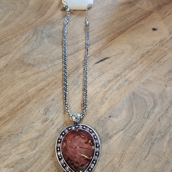 Laura Ashley Silver Necklace with Pink Gemstone Pendant - Picture 6 of 11